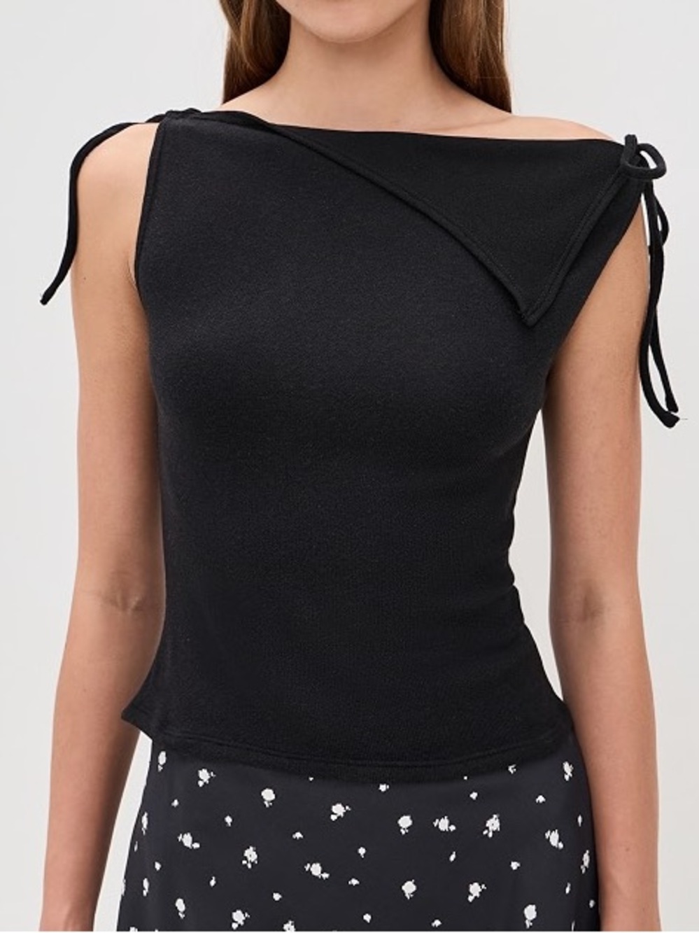 Reformation Black Off-Shoulder Tie-Sleeve Top